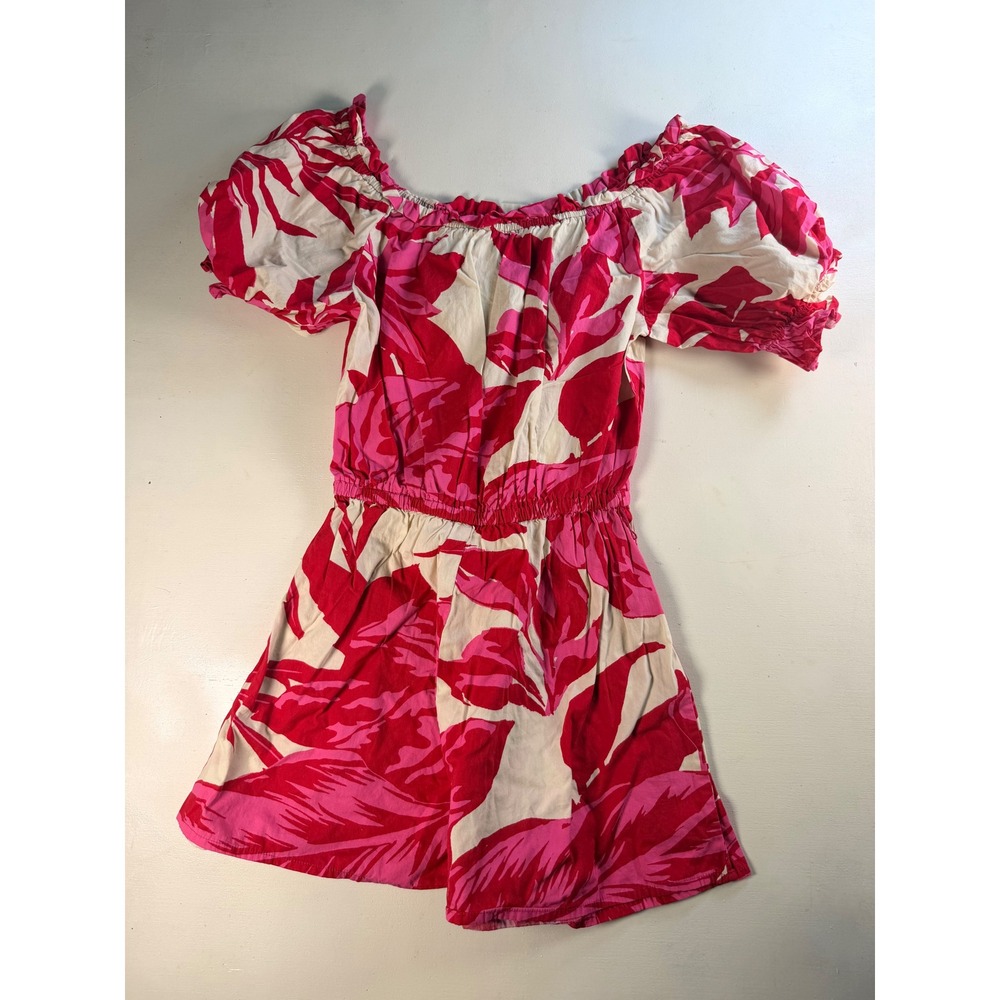 Flying Tomato Romper Womens Small Pink Tropical Leaf Off-Shoulder IP7305